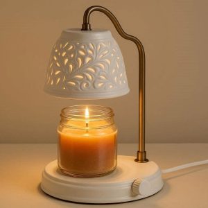 Ceramic Candle Warmer Lamp with Carved Pattern Electric Wax Melter for Scented Jar Candles Dimmable Table Lamp for Spa Yoga Meditation White
