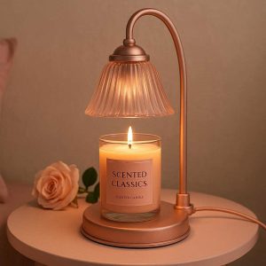 Romantic Rose Gold Candle Warmer Lamp with Glass Shade Electric Wax Melter for Scented Candles Decorative Bedside Table Lamp for Women Pink