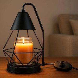 Geometric Wire Candle Warmer Lamp with Dimmable Switch Electric Wax Melter for Scented Jar Candles Modern Table Lamp for Living Room Black