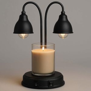 Double Bulb Candle Warmer Lamp with Independent Switches Electric Wax Melter for Large Scented Candles High Power Table Lamp for Spas Black