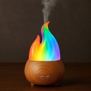 Ultrasonic Essential Oil Diffuser Lamp with 7 Color LED Lights Flame Free Aromatherapy Mist Maker for Desktop Home Office Bedroom Wood Grain