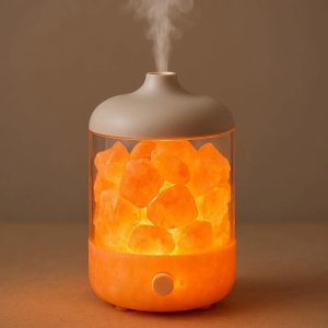 Salt Lamp Essential Oil Diffuser 2 in 1 Ultrasonic Aromatherapy Mist Maker with Natural Himalayan Pink Salt Crystals and Dimmer Light Orange