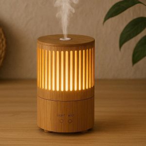 Bamboo Essential Oil Diffuser Lamp Eco Friendly Desktop Aromatherapy Mist Maker with Warm Light and Auto Shut Off for Natural Home Decor