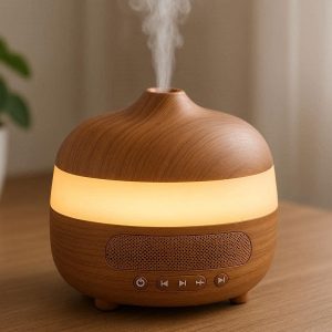 Bluetooth Speaker Essential Oil Diffuser Lamp 3 in 1 Desktop Mist Maker with Music Player and Night Light for Relaxation Yoga Spa Wood