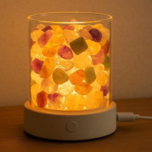 Crystal Stone Essential Oil Diffuser Lamp No Water Needed Aromatherapy Lamp with Natural Crystal Stones and Warm Light USB Powered Multi