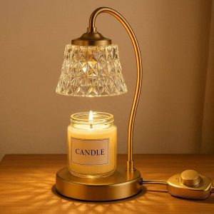 Crystal Candle Warmer Lamp with Dimmable Switch Luxury Electric Wax Melter for Jar Candles Decorative Table Lamp for Bedroom Living Room Gold