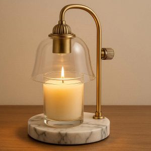 Marble Base Candle Warmer Lamp with Glass Shade Luxury Electric Candle Melter for Home Decor Dimmable Table Lamp for Bedroom Safe Fragrance