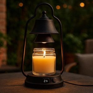 Lantern Style Candle Warmer Lamp with Auto Off Timer Electric Wax Melt Burner for Scented Candles Vintage Metal Table Lamp for Outdoor Patio
