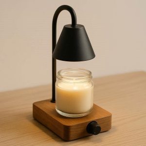 Minimalist Wood and Metal Candle Warmer Lamp Top Down Electric Wax Melter for Scented Jar Candles Dimmable Bedside Table Lamp Small Size